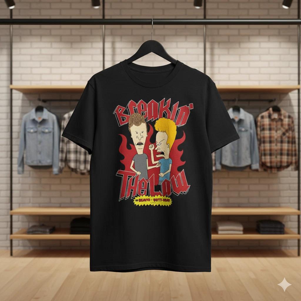 Unisex Adult Vintage Music 90s Cartoon Duo Rock Comedy Graphic T-Sh... S