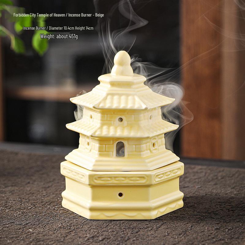 Compact Zen-Inspired Ceramic Incense Burner and Holder in Black Pottery