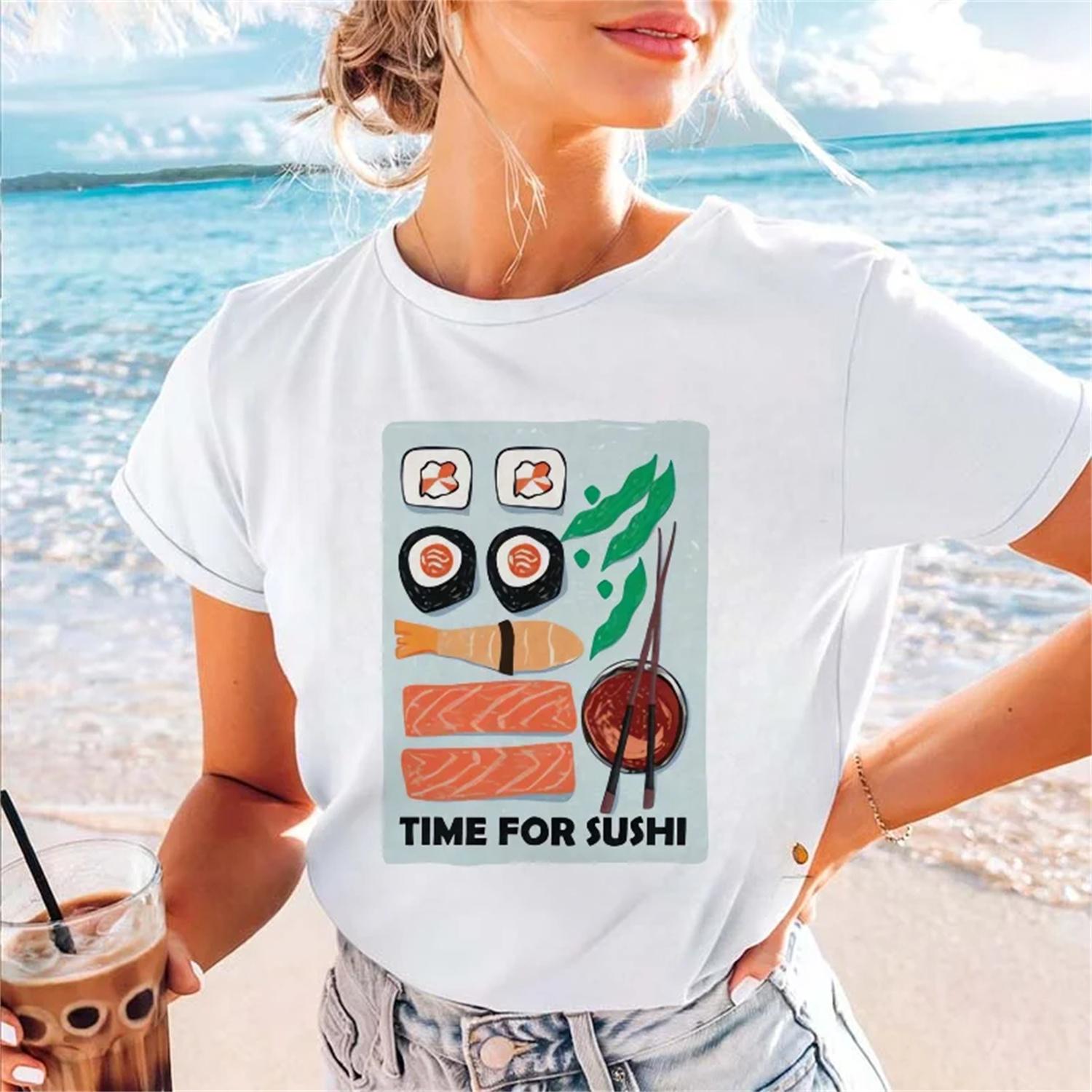 Japanese Style Trendy Women s Fashion Pattern T-Shirt, Summer Travel Holiday Casual Short Sleeved Women s Basic New T-Shirt S