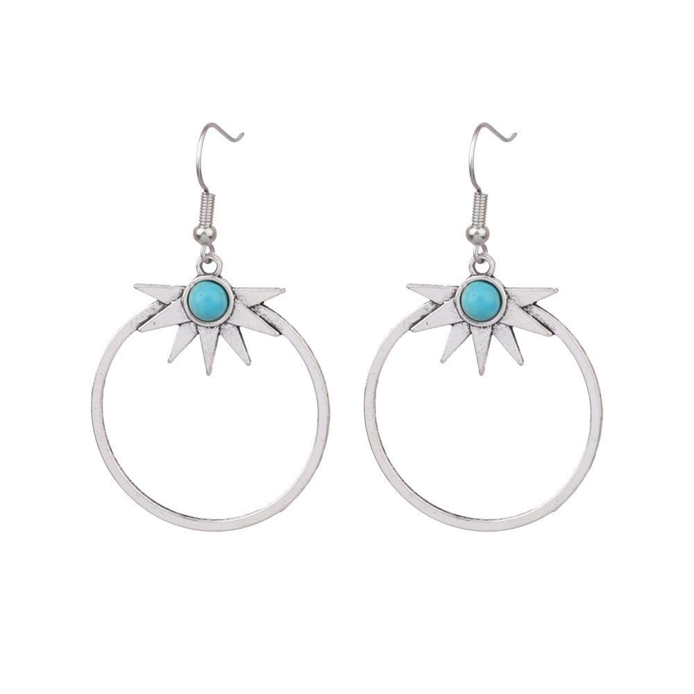 Ethnic Vintage Blue Beads Waterdrop Round Earrings for Women Boho Creative Geometric Silver Color Dangle Earrings Jhumka Jewelry