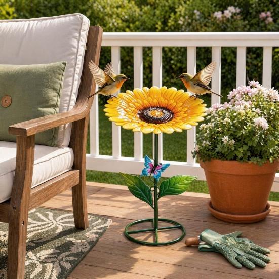 Xiaobudian Metal Sunflower Bee Feeder, Lotus Leaf Butterfly Cup, Outdoor Watering Station, Pollinators Bath Bowl for Garden Yard Lawn Decor