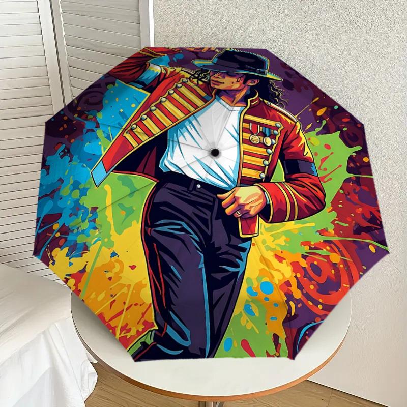 1 Stück Michael Joseph Jackson Automatischer Faltregenschirm, Tragbares faltbares Design, Lässiges Outdoor-Accessoire L1127037