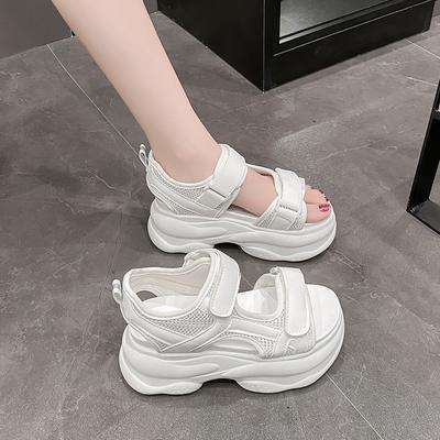 Damskie Sandały na Grubej Platformie Peep Toe Wysokie Obcasy Nowe Kapcie Gladiator Kobieta Modne Letnie Wygodne Sandały Plażowe 8CM