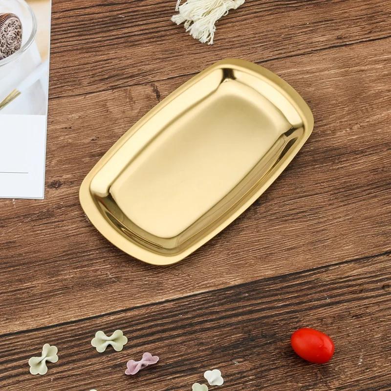 Paslanmaz Çelik Kare Tabak Barbekü Altın Tabak Düz Taban Özel Tabaklar Metal Sofra Takımı