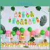 Exquisites hawaiianisches Flamingo-Kaktus-Ananas-Kokosnuss-Banner für tropische Party-Spaß