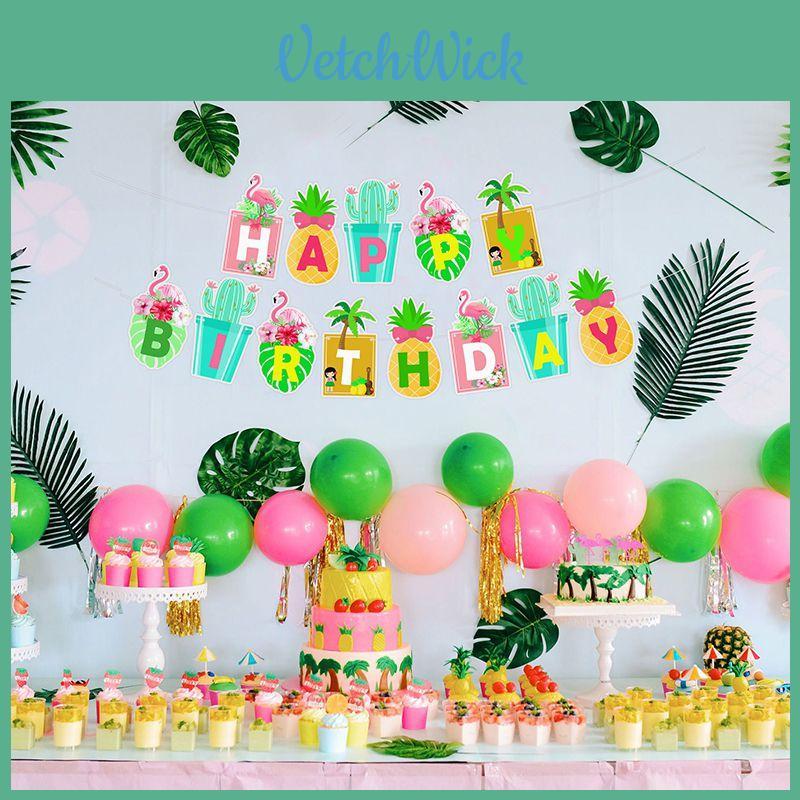 Exquisite Hawaiian Flamingo Cactus Pineapple Coconut Banner For Tropical Party Fun