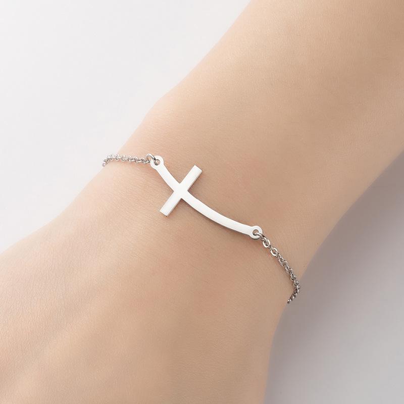 Geometric Irregular Cross Pendant Stainless Steel Bracelet - Retro Light Luxury Style