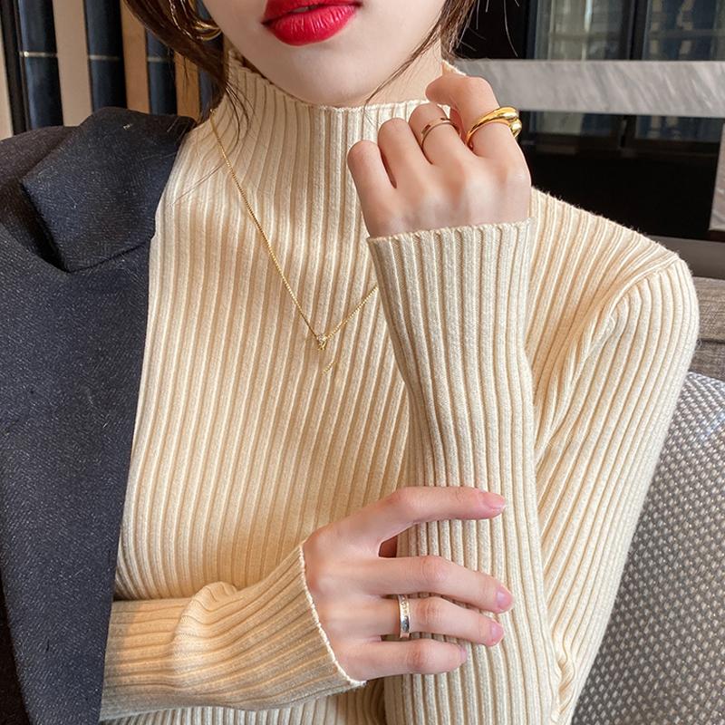 Autumn and Winter Long Sleeve Casual Pullover Knitwears Sweater Half High Neck Solid Base Knitted Women Office Ladies Elegant Slim Fit Sweaters 24977