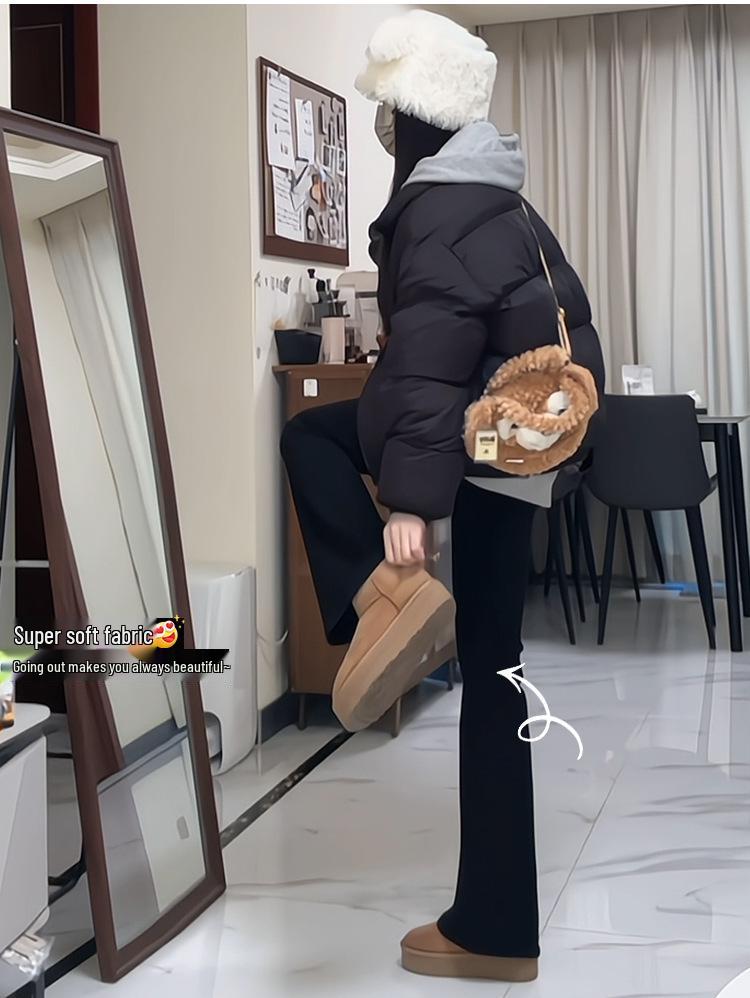 Women's Black Fleece-Lined High-Waisted Slimming Bootcut Flared Pants for Spring/Autumn/Winter