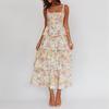 2026 Womens Floral Print Sleeveless High-Waist Tiered Midi Dress Vacation Casual Elegant Outfit