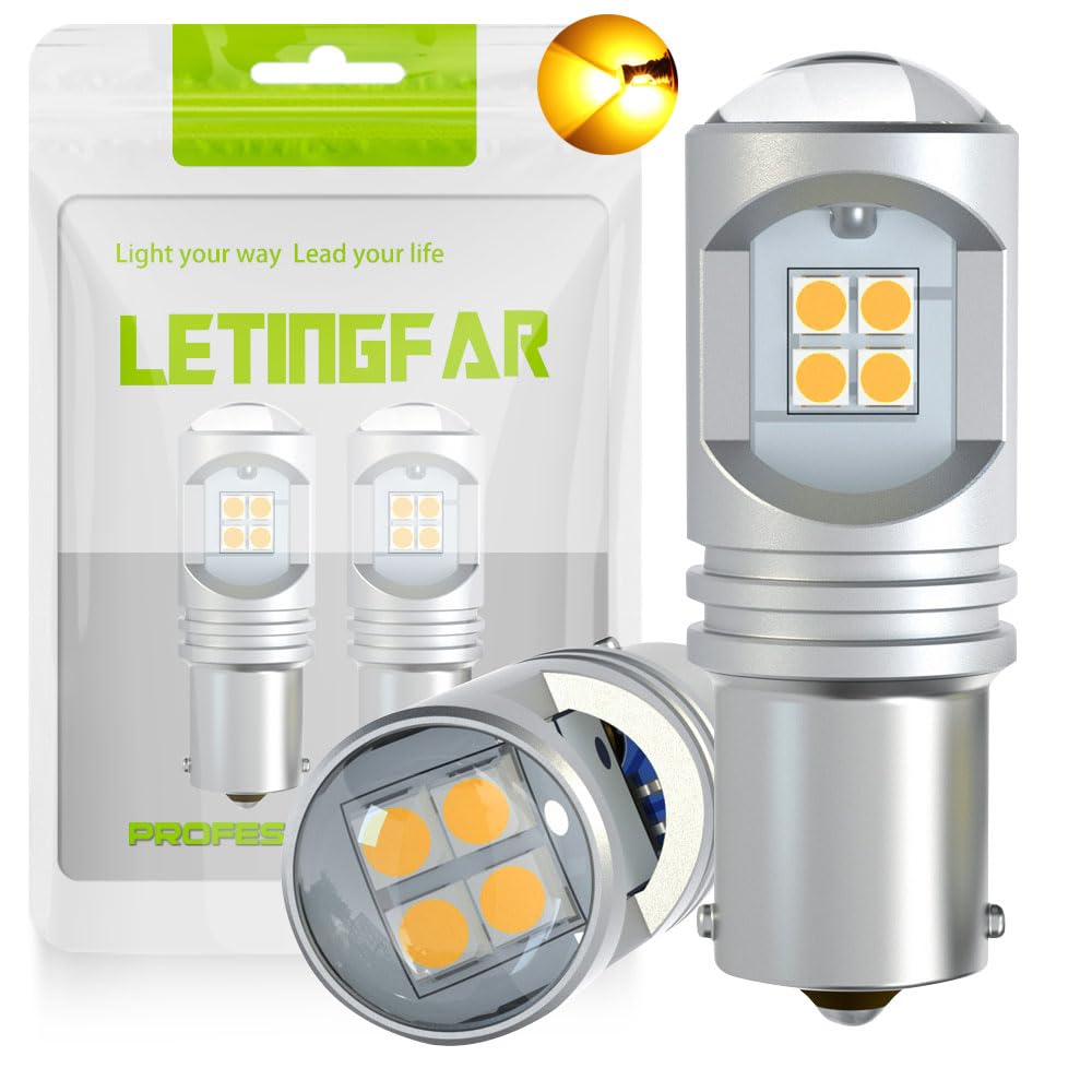 S25 LED Single Yellow Explosive Light S25 LED Back Lamp with Built-in Canceller, Amber,