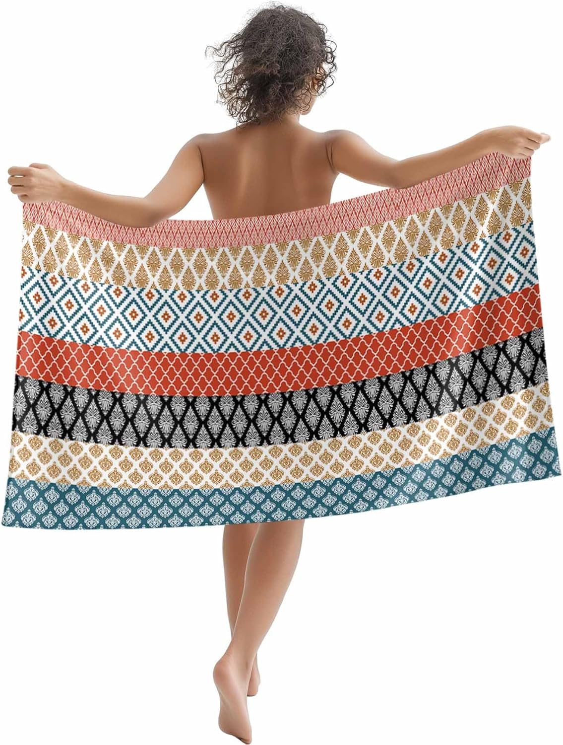 

Beach Towel Boho Bath Pool Towels Bohemian Geometric Stripes Blue Green Soft Absorbent Beach Towels Large Quick Dry Lightweight W40*H60(CM)