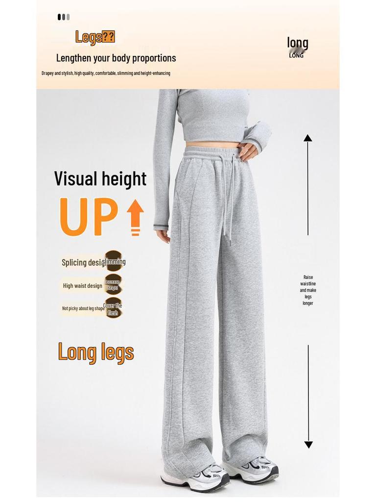 Women's High-waisted Straight Leg Velvet Pants - Slimming, Nine-point, Wide Leg for Autumn/Winter