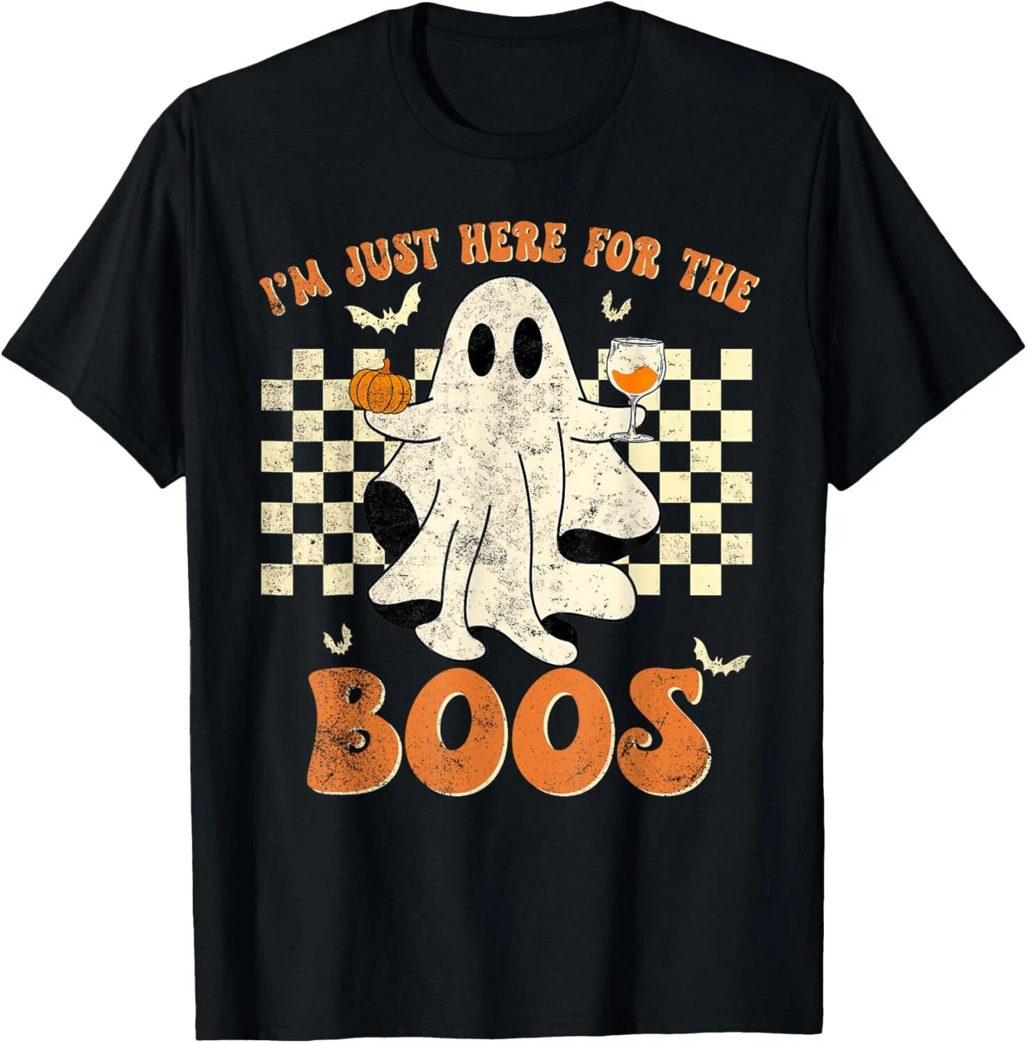 I m Just Here For The Boos Ghost Retro Groovy Halloween T- Shirt S
