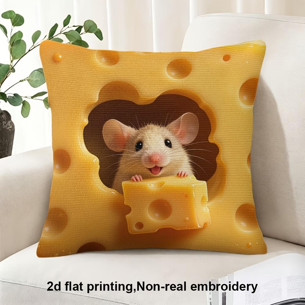 Cute Hamster Cheese Pillow Case Cartoon Animal Cushion Cover for Sofa Bedroom Kids Room Soft Plush Home Decor Accent