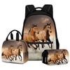 Clasic Popular Amuzant Pajiște cal 3D Imprimare 3 buc/Set Ghiozdane Laptop Daypack Rucsac portabil Geantă de prânz Toc de creioane
