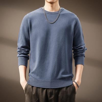 Men's High-End Solid Color Soft Knit Sweater - Casual Winter Round Neck