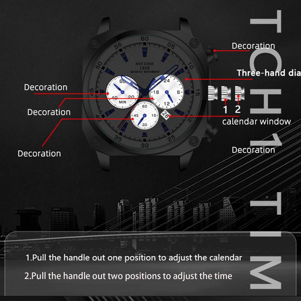 Square Men's Sport Men's Quartz Watch Casual Men's Watch Military Watch Multi-Dial Watch Business Watch Leather Watch