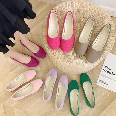 Spring/Autumn Square Toe Suede Flats for Women – Korean Style, Plus Size 42-43, Fashionable Low Cut Shoes