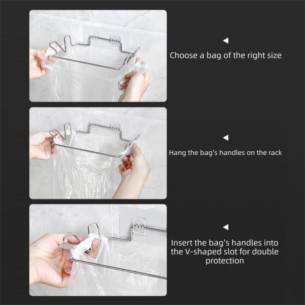Adhesive Mount Garbage Bags Storage Holder Stainless Steel Hanging Garbage Bags Rack  Laundry Room
