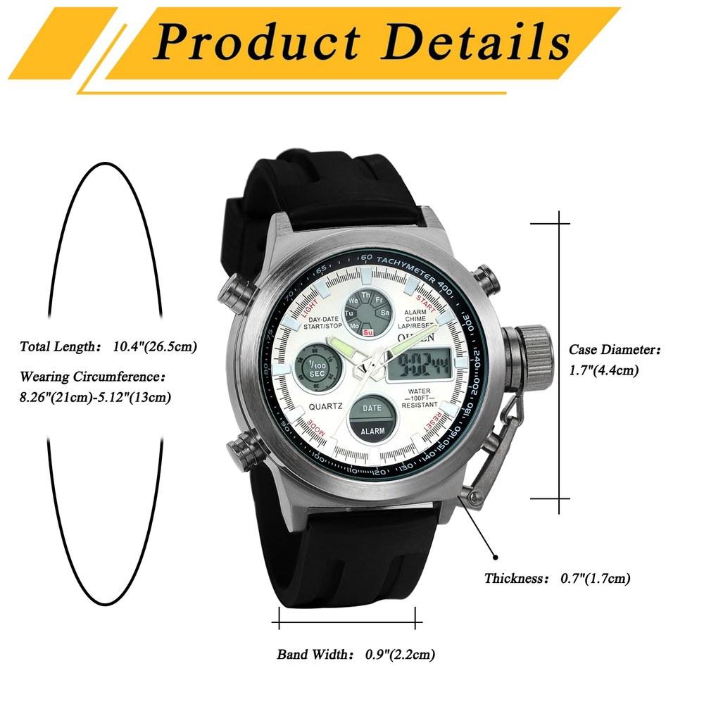 JEWELRYWE Men's Wristwatch Analog and Digital Japan Quartz Multi-function Waterproof 3ATM Outdoor Sports Casual Business Commuting School