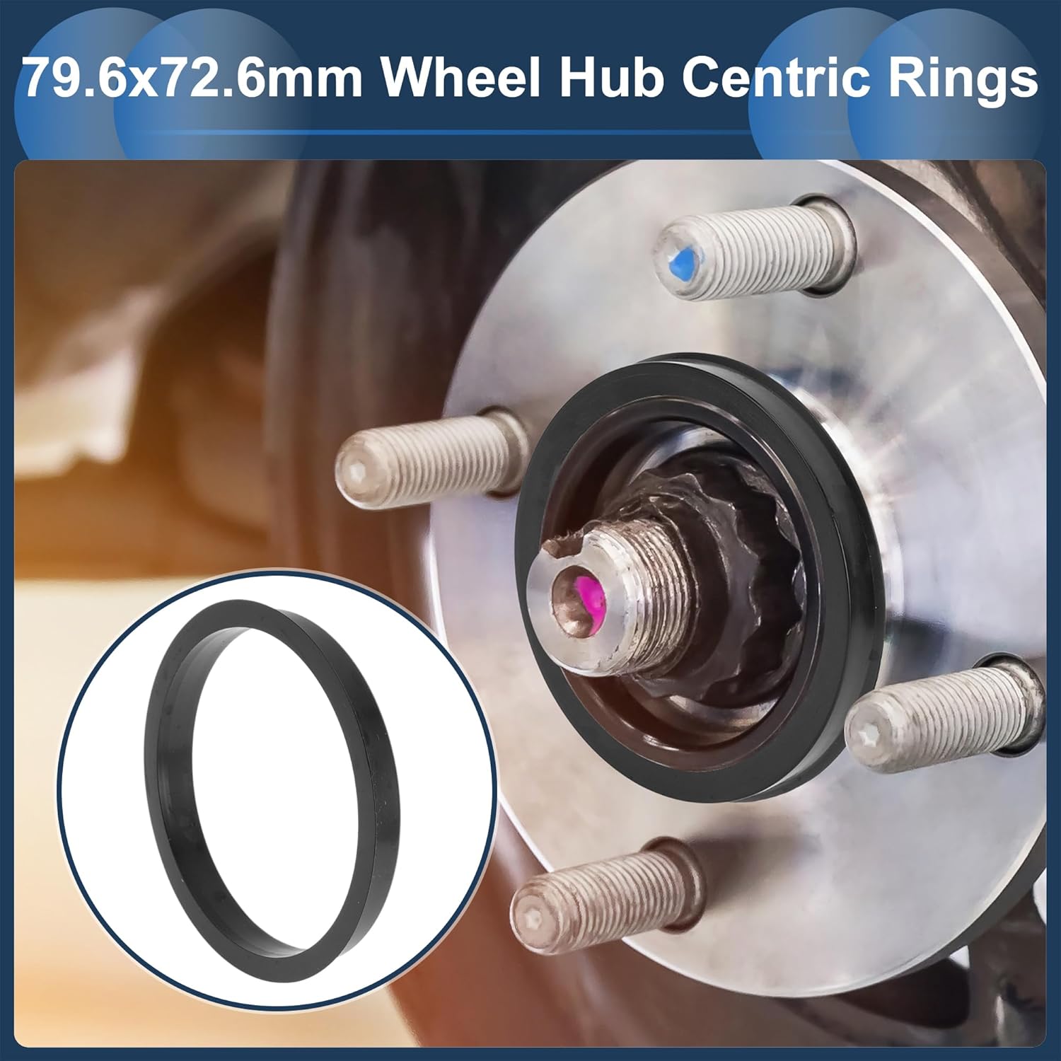 

79.6mm to 72.6mm Car Wheel Hub Centric Rings Black Polycarbonate Wheels Center Shaft Shock Absorbing Hubrings 4 Pcs