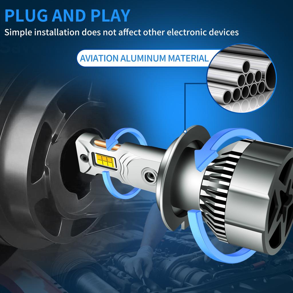 H11 High Power Three-color LED Headlight Double Copper Tube 120W Car Light Led12V Car 24V Truck H7H4