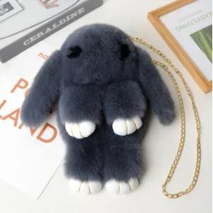 Cute Fluffy Rabbit Fur Pompoms Chain Bag Women Cartoon Rabbit Sling Bag Fluffy Bunny Shoulder Plush Backpack Girls Birthday Gift