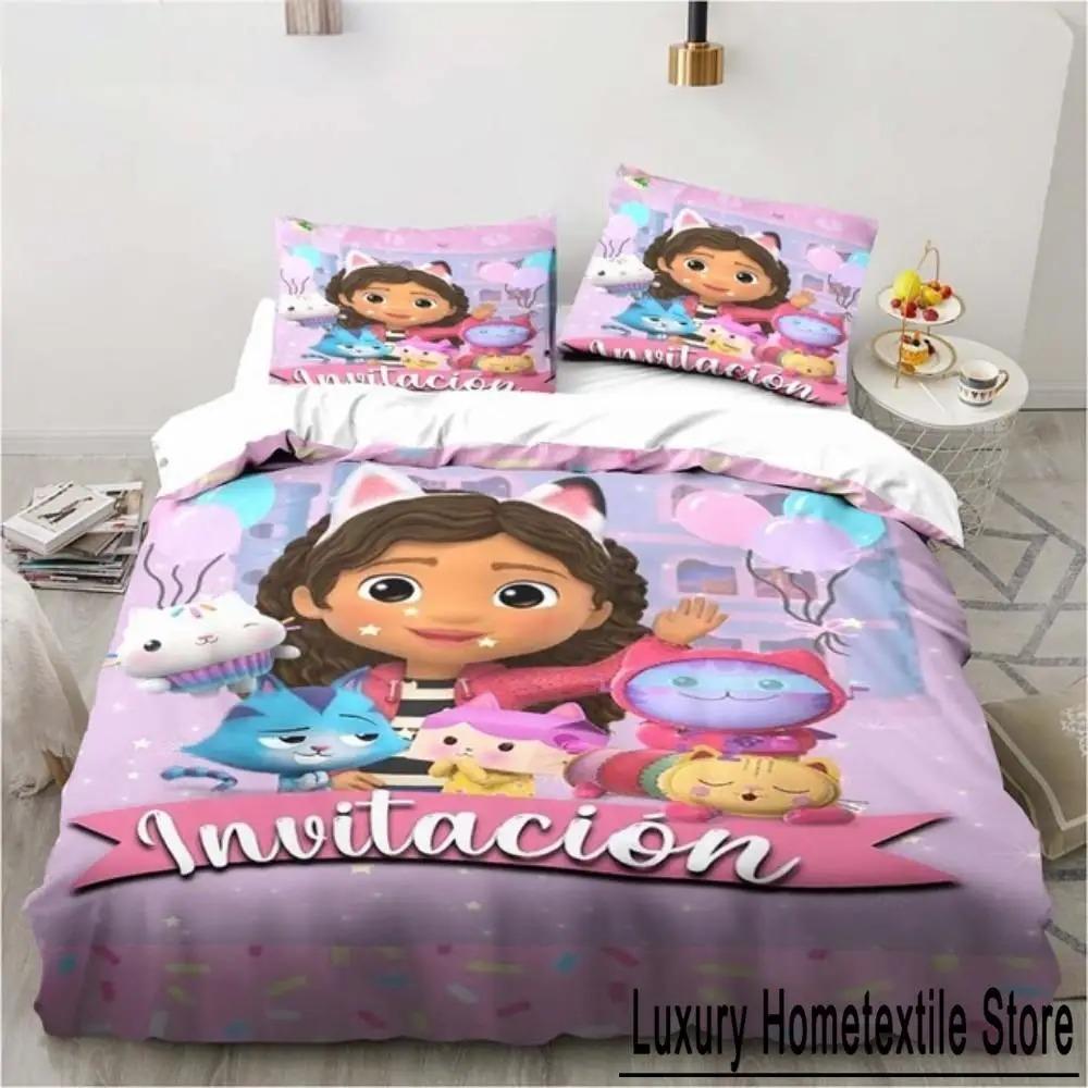 Gabby's Dollhouse Bedding Set Cartoon Pillowcases Quilt Cover For Girl Kids Gift Sing Twin Full Queen Cute Kawaii 3D Duvet Cover