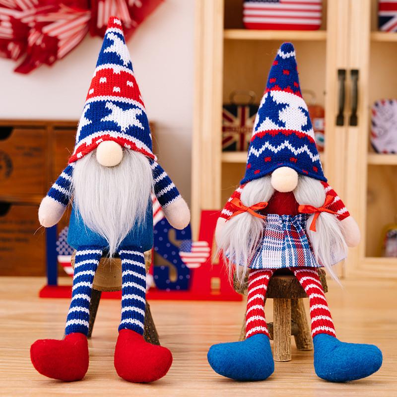 Festive Independence Day Gnome Figurine With Knitted Hat And Hanging Legs For Patriotic Celebrations