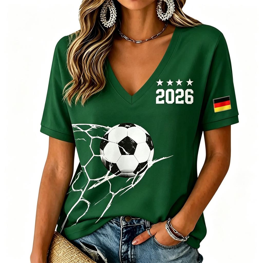 Women V Neck T Shirt Short Sleeve Casual Tee Top Germany Inspired Graphic Print Lightweight Summer Blouse