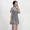 Mizqz V Neck Check Wrap Dress Swimsuit For Maternity