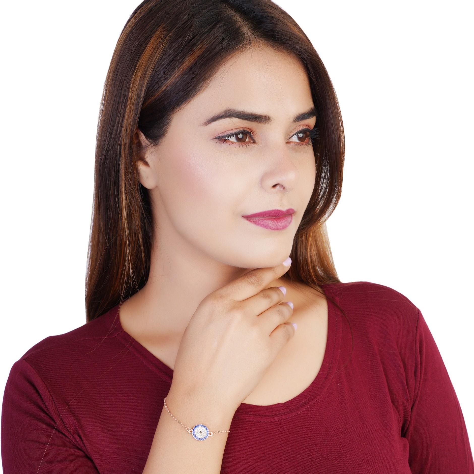 

Estele Rose Gold Plated Coin Evil Eye Дизайнерский браслет с кристаллами для женщин