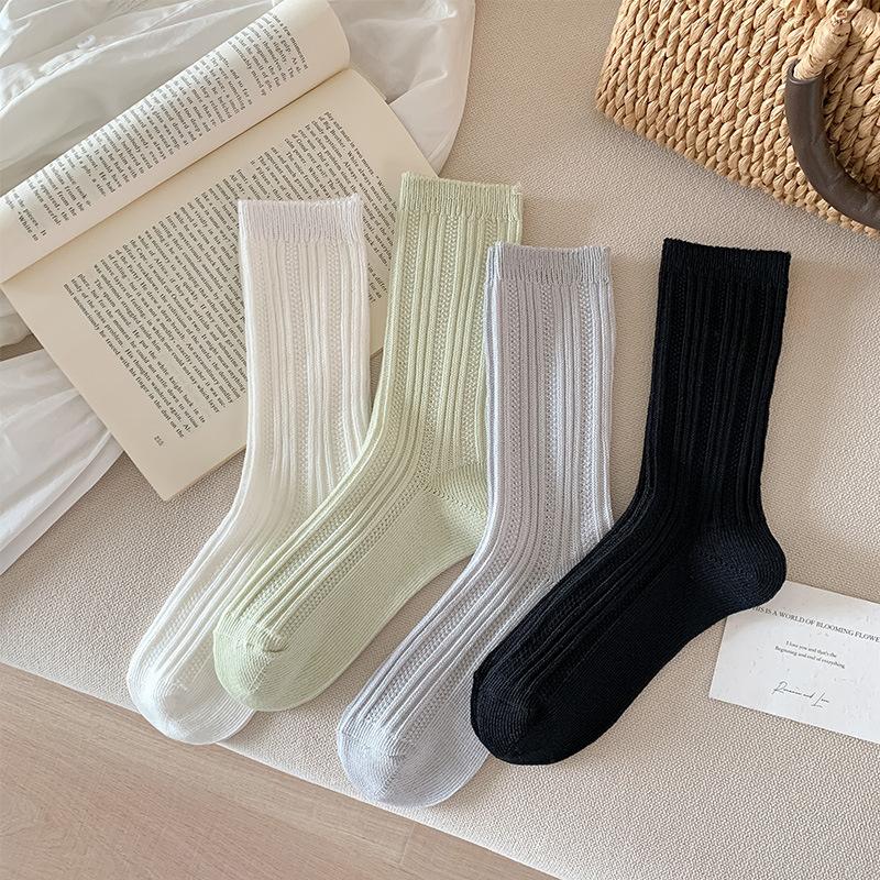 Socks Light And Breathable Medium Tube Socks Simple Solid Color Thin Strip Large Mesh Stacking Socks