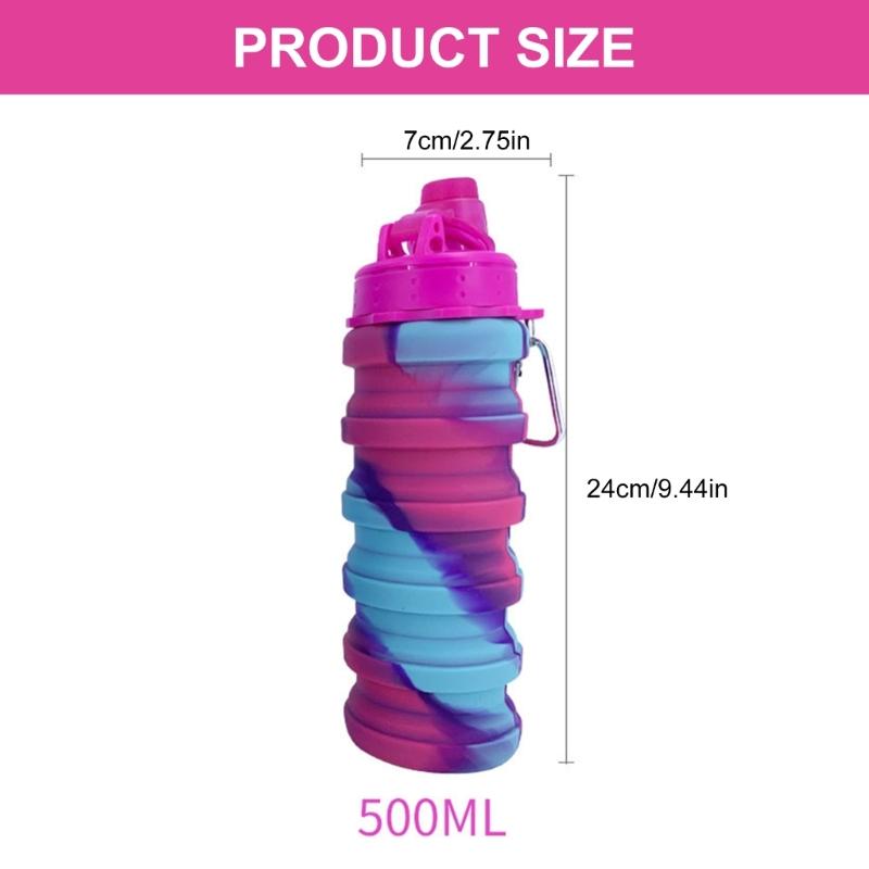 Folding Reusable Sports Water Bottles Leakproof Silicones With Carabiner for Outdoor Activity Water