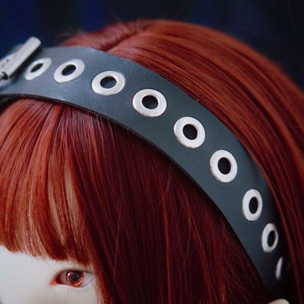Gothic Style PU Leather Headband Handmade Steampunk Headpiece Rock Headband Punk Events