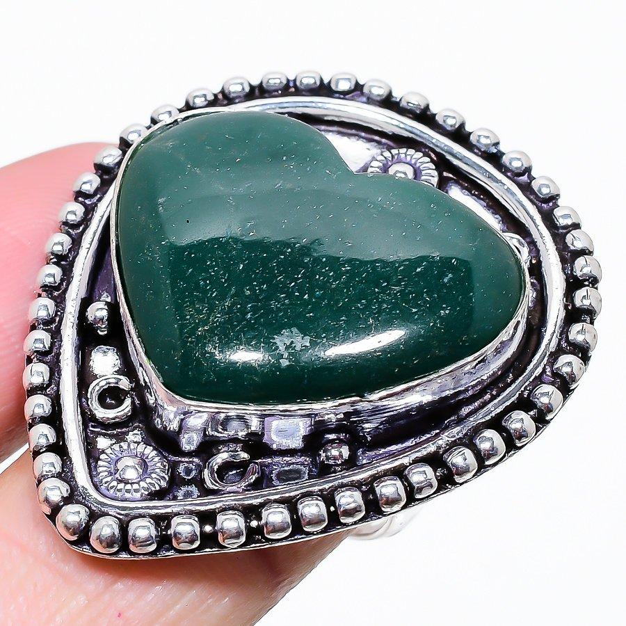 

Подарочное кольцо из стерлингового серебра 925 пробы с натуральным зеленым авантюрином, размер 9,5 Y5V92