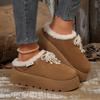 Fashion Chunky Platform Wedge Heel Furry Outdoor Slippers Women 2025 Winter Thick Bottom Plush Mules Slippers Sweet Pearl Bowknot Slides