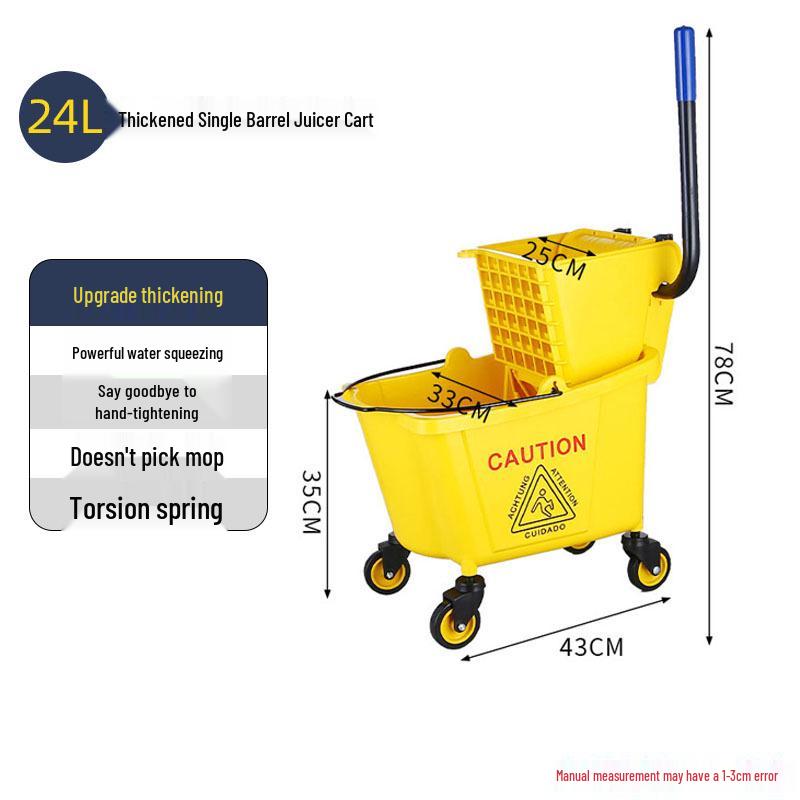 Durable Iron Wheeled Mop Bucket with Juicing Water Cart for Hotel Cleaning