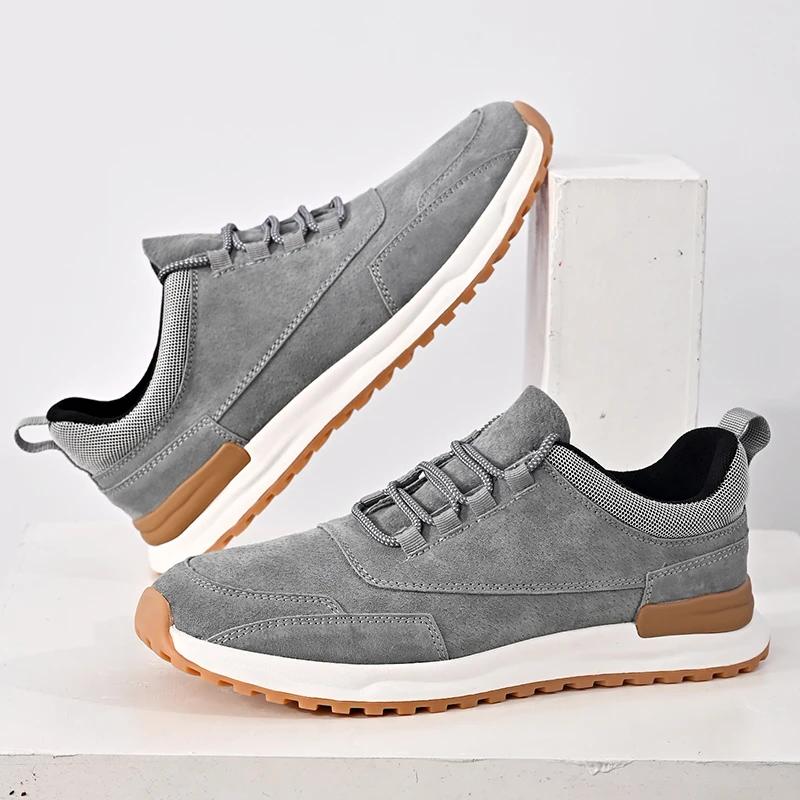 FashionCasual Men's Sneakers Low-top Suede Leather Shoes For Men Vintage Style All-match Sports Comfort Male Treking Footwear Trainers