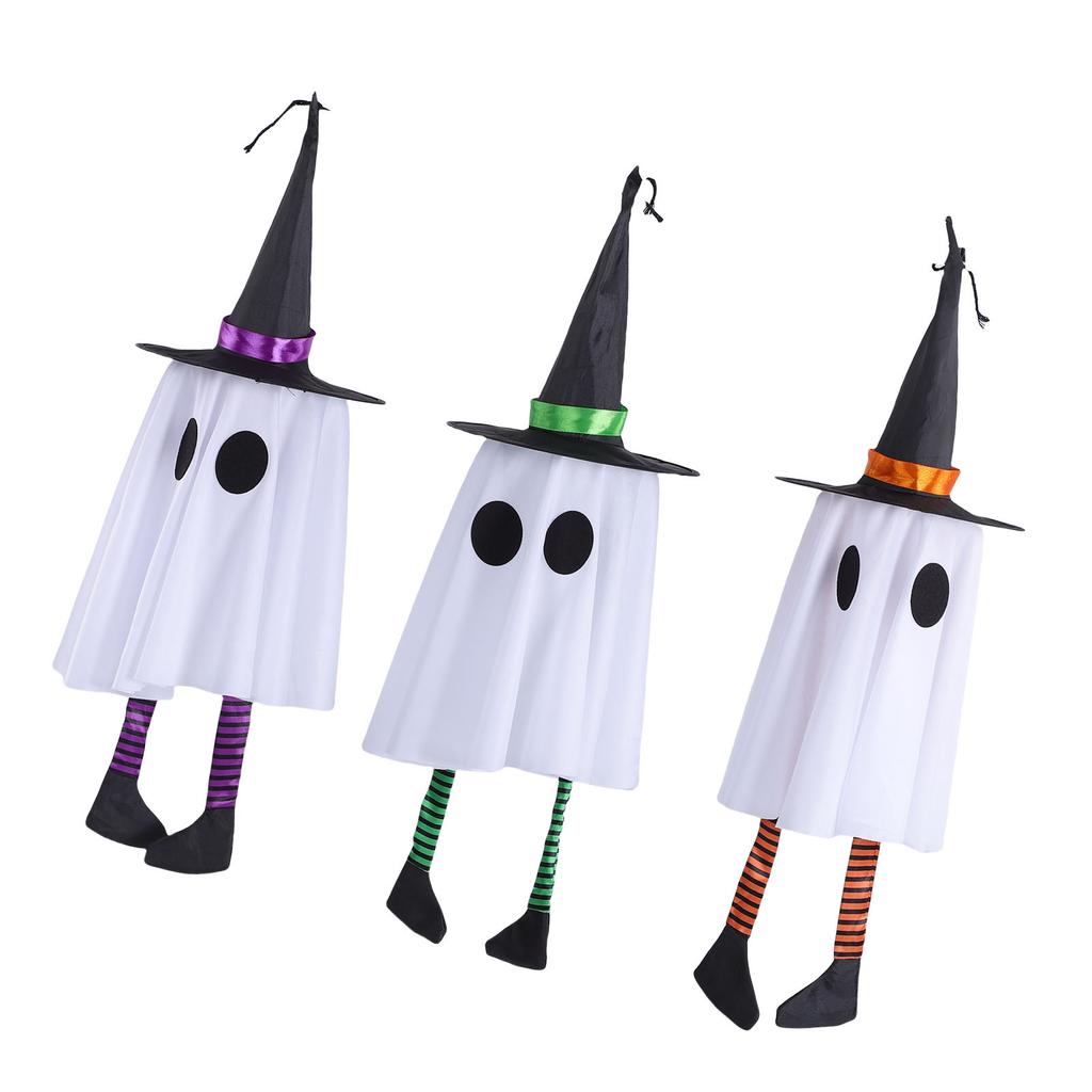3 Pcs Light Up Ghosts Decor with Witch Hat Spooky Hanging Lighted Glowing Ghosts for Yard Garden Tree Porch