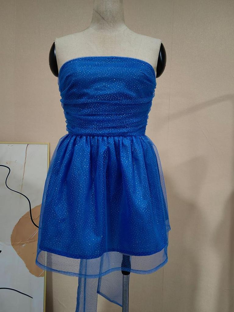 Nuovo Vestito Sottoveste con Spallino Singolo e Laccetti, Linea ad A, Moda Trendy, Schiena Scoperta, Mini Abito per Donna