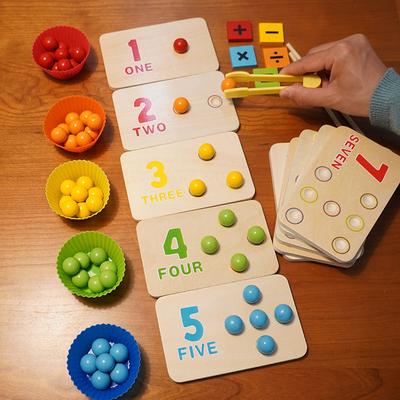 Kids Montessori Wooden  Hands Brain Training Clip Beads Chopsticks Beads  Early Educational Puzzle Board Math Game To
