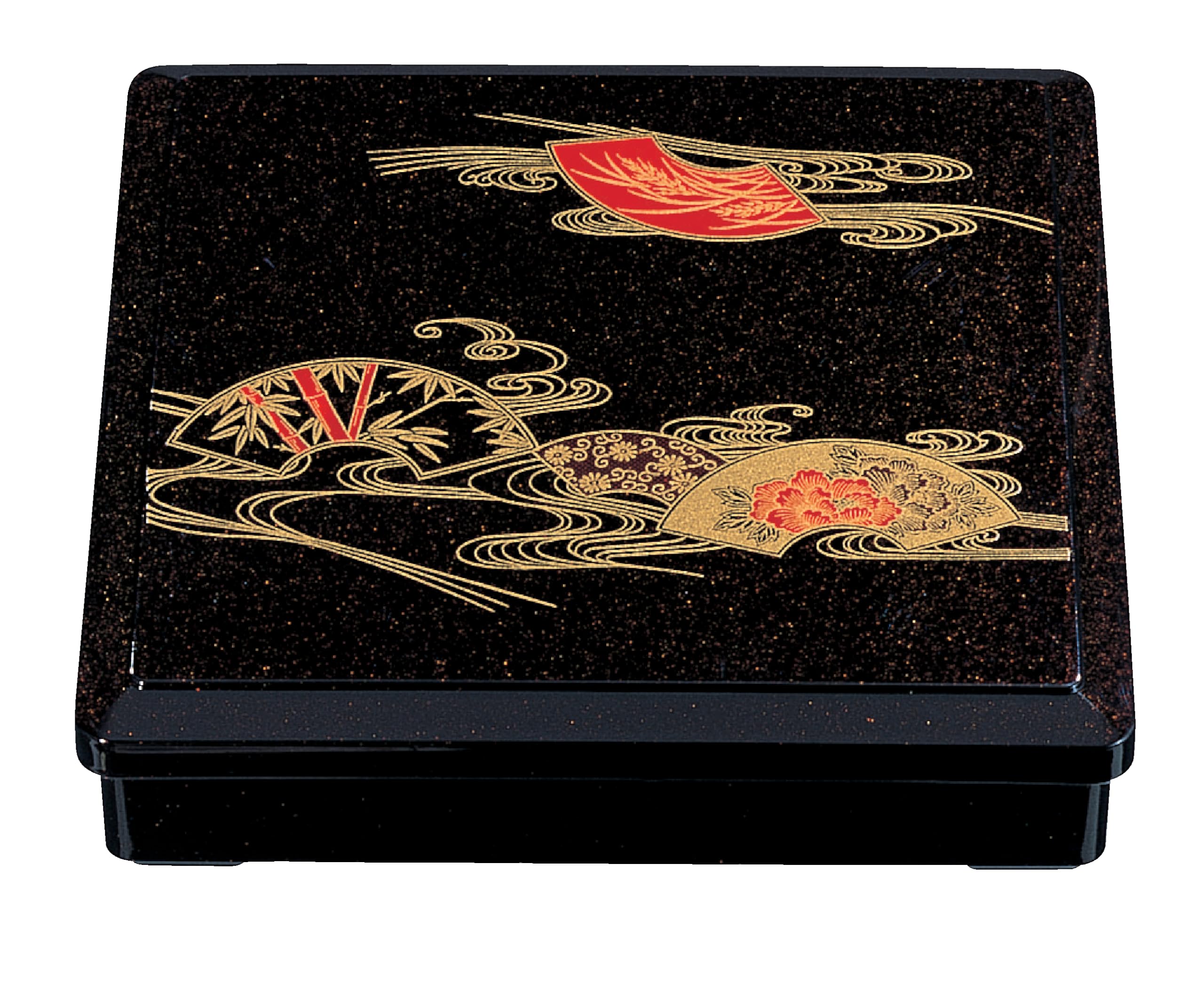 Wakaizumi Lacquerware A Square Bento Brown Pearl Fan Pattern sold D.X 10-inch Box, (Divider separately) 1-393-2A