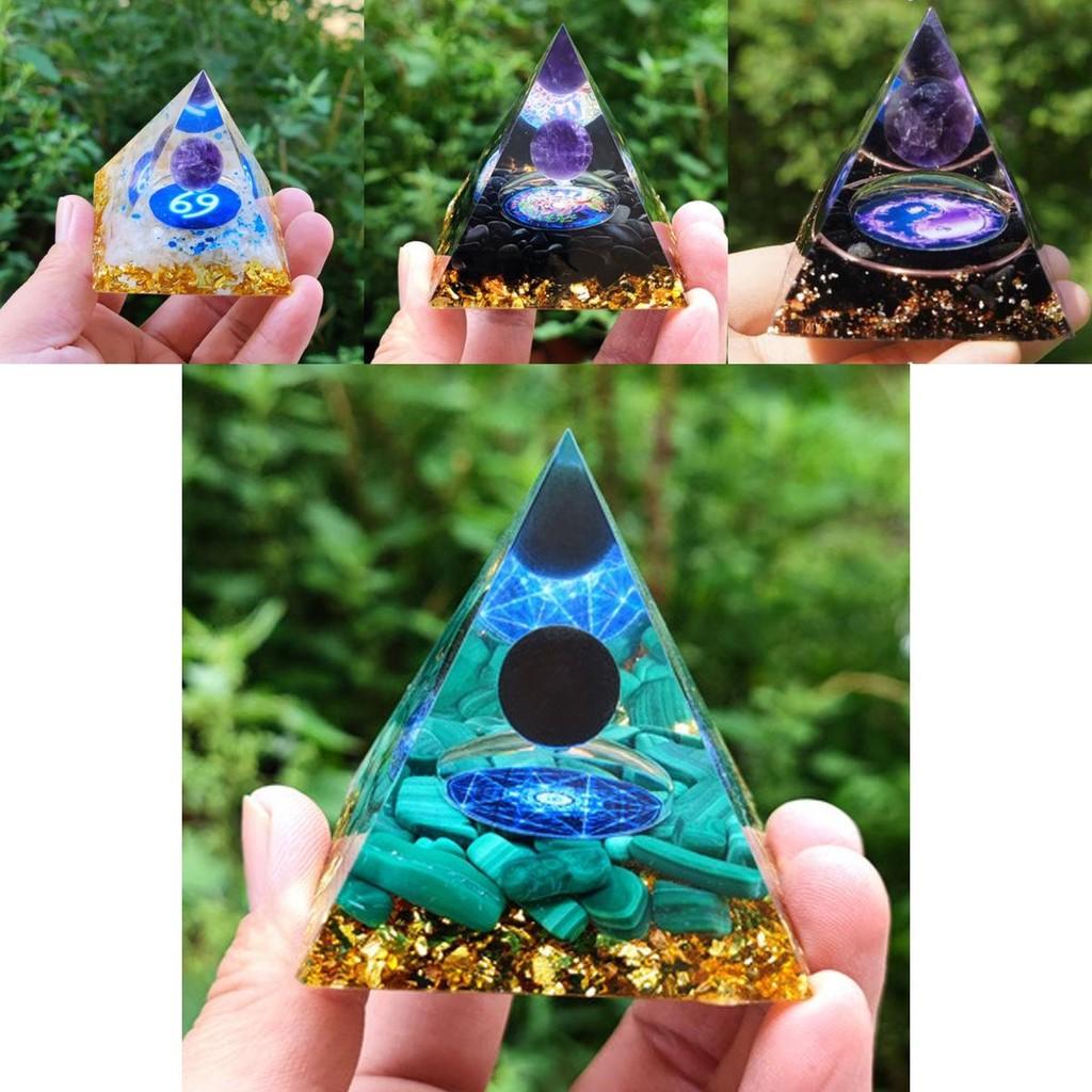 Orgonite Chakra Energy Pyramid Amethyst Crystal Home Decor Meditation Ornament Craft Gift