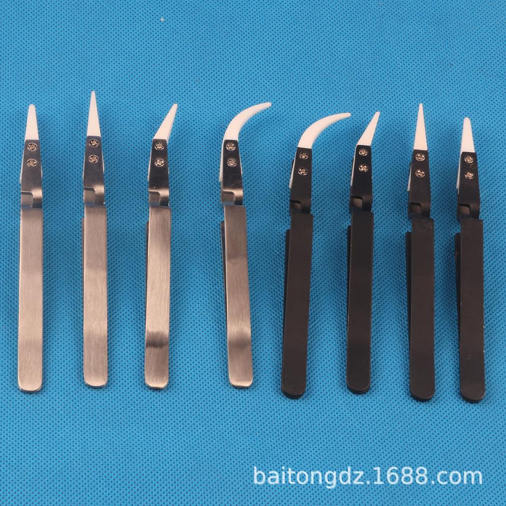 Antistatic ESD Tweezers with Replaceable Plastic Tip for Watches & Electronics - Conductive Carbon Fiber