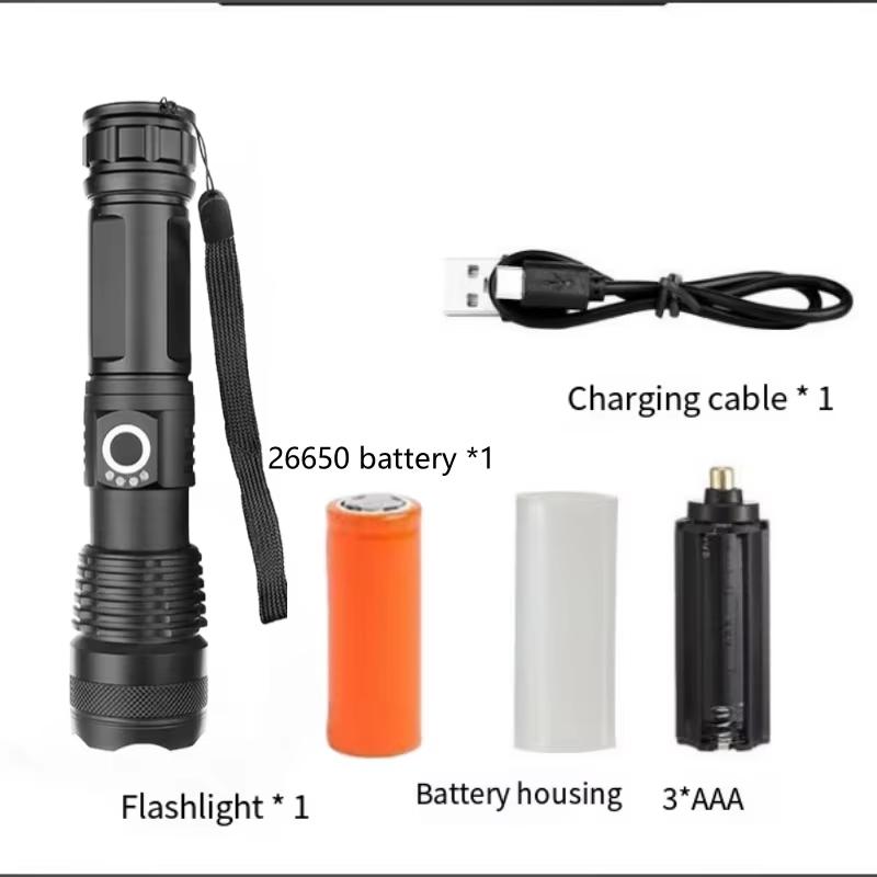 Ultra-high Power Rechargeable Tactical Flashlight Zoomable Aluminum Alloy Torch Outdoor Camping Fishing Hunting Emergency Gear