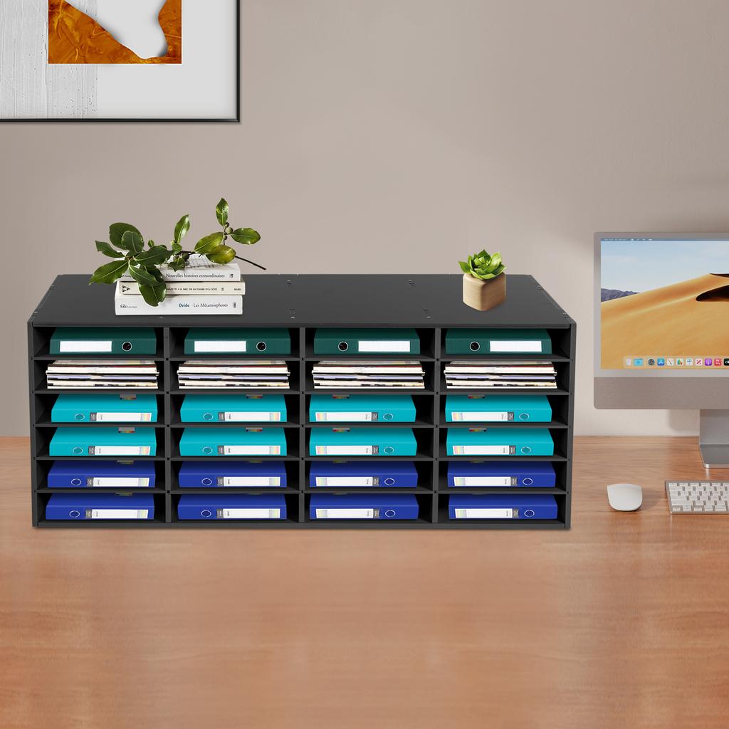 24 Compartment Paper and Mail Organizer,with Adjustable and Removable Shelves, Countertop Literature Sorter(Black)