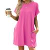 2026 Spring/Summer Solid Color Round Neck Pocket Loose Short-Sleeved Dress