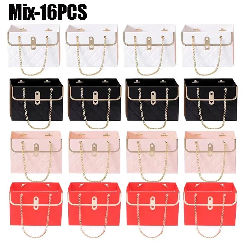 Flower Bags for Bouquets Small Flower Boxes for Arrangements with Metal Chain Cute Purse Paper Gift Box Floral Packing Tote Bags